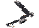 Puerto de carga negro con cable flex OEM para iPhone 15 Plus, ideal para reparación de dock de carga.