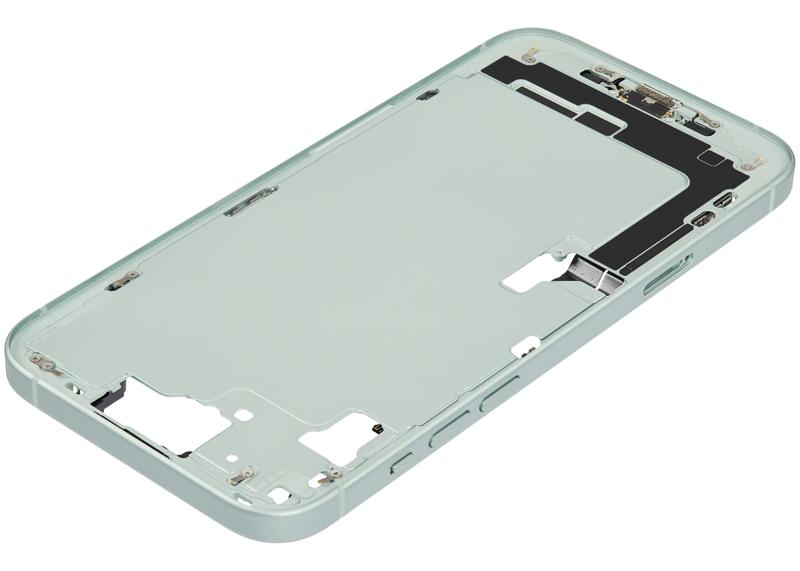 Compra al por mayor en Guatemala la carcasa media con puerto de carga flex para iPhone 15 Plus en color verde, perfecta para tus reparaciones de iPhone.