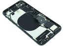 Tapa trasera negra OEM Grade C para iPhone SE 2020 (A2275, A2296) con puerto de carga preinstalado.