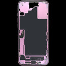 Chasis rosa OEM Grade A para iPhone 16 Plus con puerto de carga y pequeñas piezas para reparación.