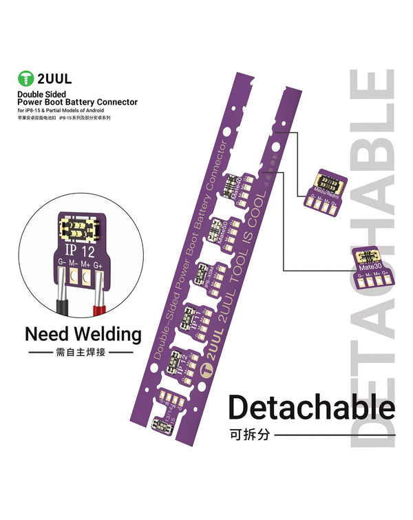 Encuentra el Conector Power Boot de batería doble cara 2UUL BT02 para iPhone y modelos parciales de Android en Guatemala con la mejor calidad y precio en reparaciones de dispositivos.