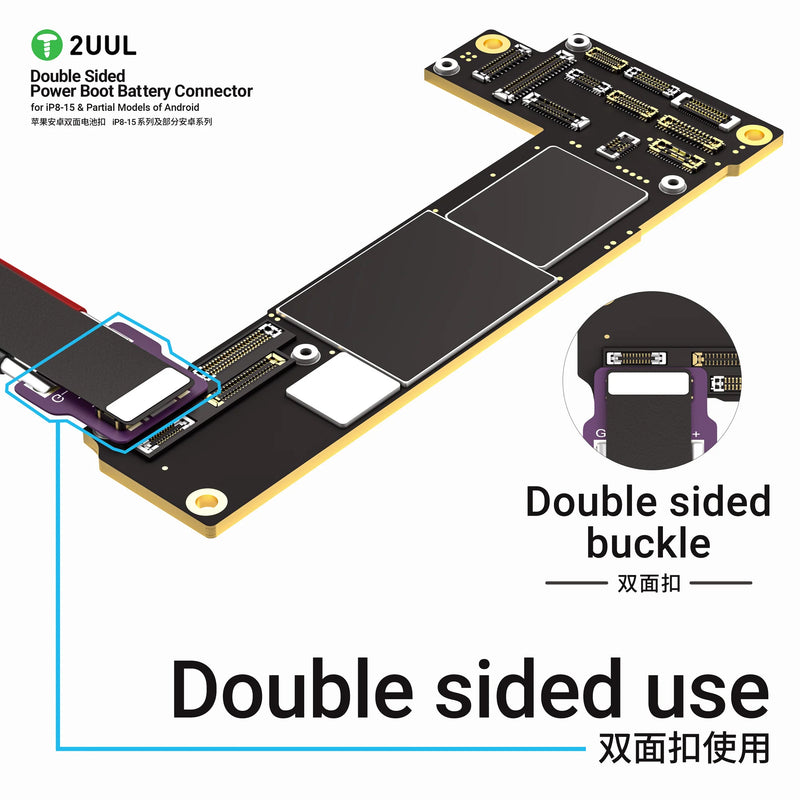 Encuentra el Conector Power Boot de batería doble cara 2UUL BT02 para iPhone y modelos parciales de Android en Guatemala con la mejor calidad y precio en reparaciones de dispositivos.