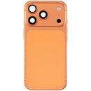 Tapa trasera usada iPhone 17 Pro Cosmic Orange A32XX con puerto de carga y pequeñas partes.