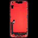 Chasis medio rojo OEM usado para iPhone 14 Plus A2632, con puerto de carga y pequeñas piezas.