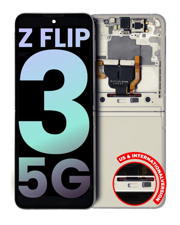 Pantalla OLED para Samsung Galaxy Z Flip 3 5G con marco (Cream) original