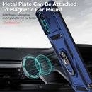 Funda híbrida azul para Moto G22 con anillo metálico giratorio y protector de cámara integrado.