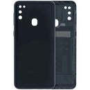 Tapa trasera original negra Samsung Galaxy M21 con lente de cámara, pieza de repuesto SM-M215F.