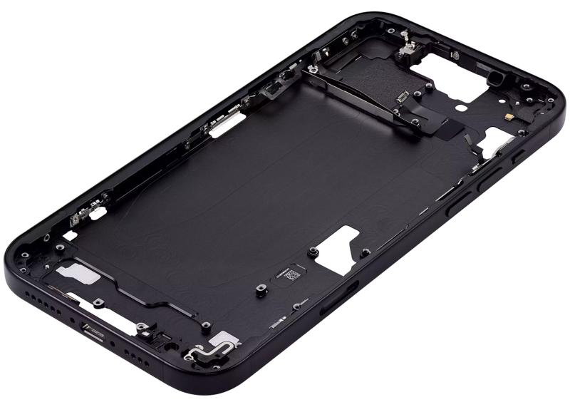 Compra en Guatemala el Marco intermedio negro con botones de encendido y volumen para iPhone 15 Plus versión internacional, ideal para reparaciones en talleres especializados.
