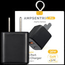 Cargador de pared GaN 30W AmpSentrix Pro negro titanio, USB-C y USB-A. Carga rápida y eficiente.