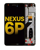 Pantalla LCD refurbished negra con marco para Huawei Nexus 6P, repuesto ideal para reparación de pantalla rota.