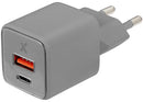 Cargador de pared GaN 30W USB-C/USB-A AmpSentrix Pro titanio, carga rápida y compacta, clavija EU.