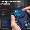 Funda híbrida azul para Moto G22 con anillo metálico giratorio y protector de cámara integrado.