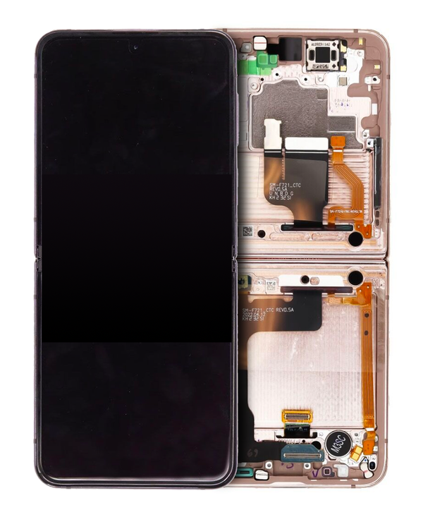 Pantalla OLED interna con marco para Samsung Galaxy Z Flip 4 5G (EE.UU. & Internacional) original (Oro rosa)