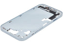 Chasis medio iPhone 15 azul (A2846) usado con piezas pequeñas, ideal para reparación de estructura.