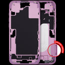 Chasis medio rosa iPhone 16 Plus (A2894, A3089) con botones de encendido y volumen para reparación.