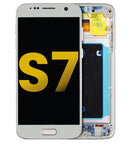 Pantalla OLED blanca perla con marco para Samsung Galaxy S7 (G930) refurbished, ideal para cambio de display.