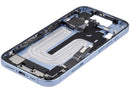 Chasis iPhone 17 Mist Blue A3280 usado, marco medio con puerto de carga y piezas pequeñas para reparación.