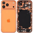 Tapa trasera Cosmic Orange iPhone 17 Pro Max (A3295) con puerto de carga y piezas pequeñas, usada.