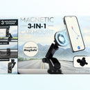 Soporte magnético SlowBack negro para auto con brazo retráctil largo, compatible con Magsafe, 3 en 1.