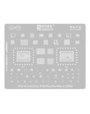 Stencil de reballing BGA para iPhone 15 Series con etiquetas AMAOE y 0.12mm en Guatemala para reparaciones de celulares a nivel mayorista.