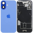 Tapa trasera iPhone 16 Service Pack color ultramarino con MagSafe NFC y flex de linterna para reparación.