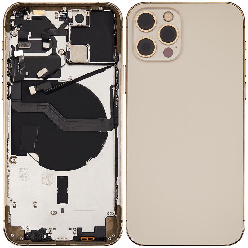 Tapa trasera para iPhone 12 Pro con componentes pequeños pre-instalados (Versión internacional, Dorado, Grado C)