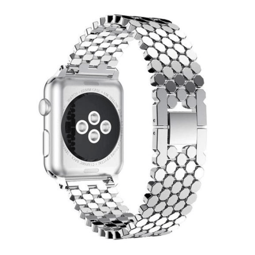 Correa de acero inoxidable plateado para iWatch disponible en Guatemala, ideal para accesorizar tu reloj y encontrarla con mayoristas de accesorios de reloj y reparaciones en talleres especializados.
