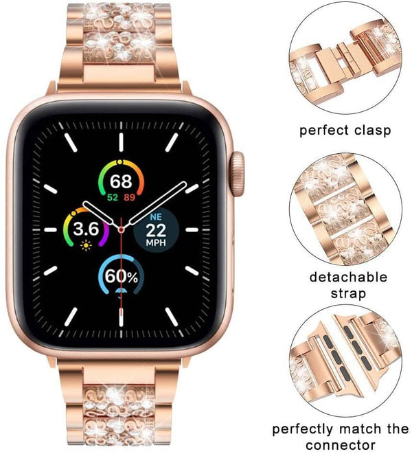 Encuentra la mejor correa metálica Diamond Rhinestone para iWatch en Guatemala, en variedad de tamaños y colores como Rose Gold.