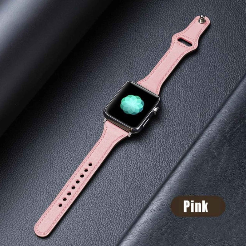 Encuentra la correa de cuero delgada original para iWatch en Guatemala, en SlowBack, en color PINK y en diferentes tamaños (42/44/45/49mm).
