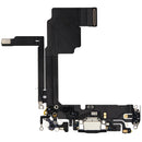 Puerto de carga con cable flex usado para iPhone 15 Pro Black Titanium (A2848, A3101), repuesto original.