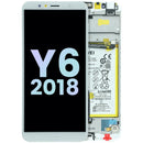 Pantalla LCD original Huawei Y6 2018 (ATU-L21) con marco blanco, lista para reparación.
