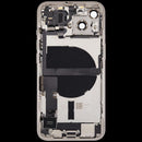 Reparación de tapa trasera con puerto de carga flex y piezas pequeñas para iPhone 13 en Guatemala.