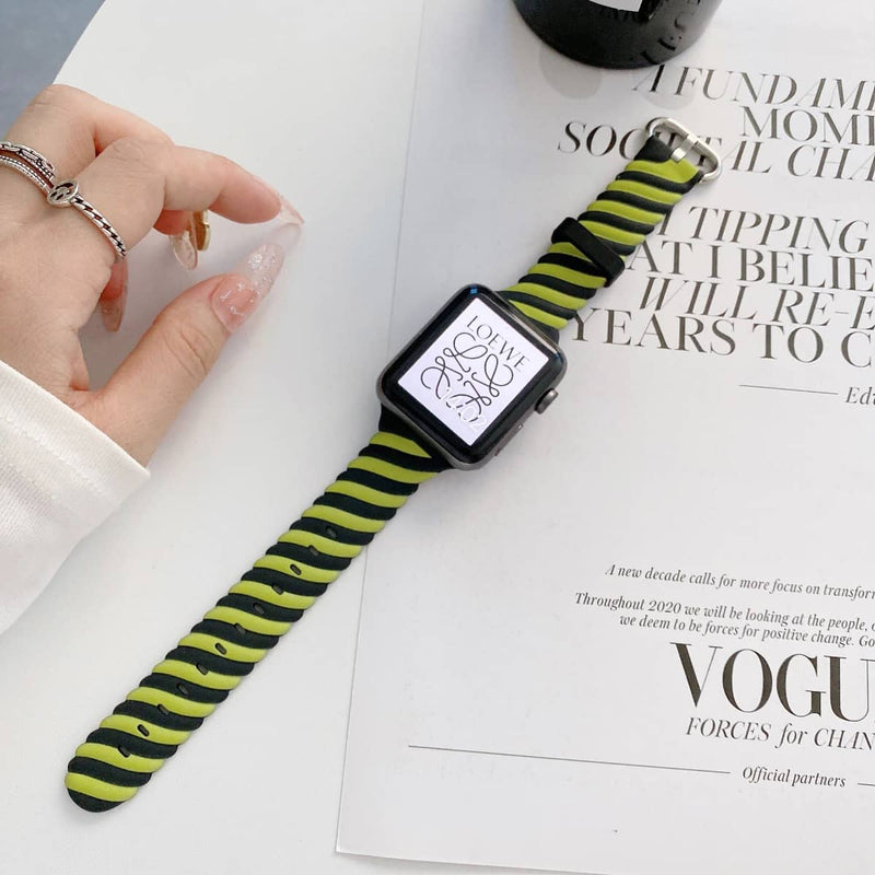 Encuentra la mejor banda de silicona trenzada colorida para tu iWatch en Guatemala con SlowBack, mayorista de accesorios y correas para relojes.