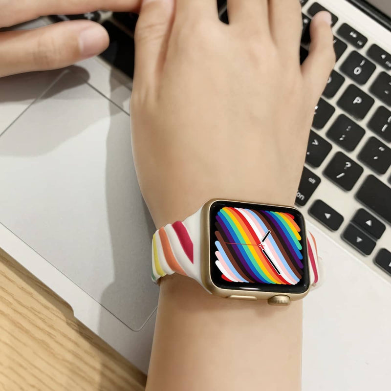 Encuentra la mejor banda de silicona trenzada en colores variados para tu iWatch en Guatemala, disponibles en diferentes tamaños.