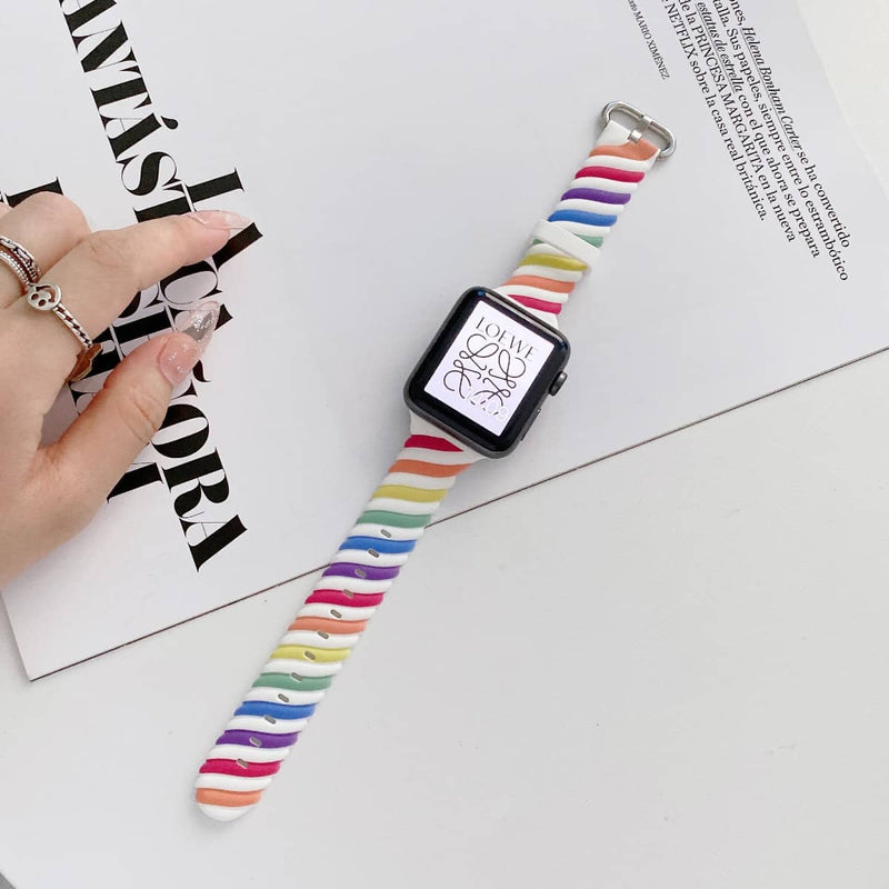 Encuentra la mejor banda de silicona trenzada en colores variados para tu iWatch en Guatemala, disponibles en diferentes tamaños.