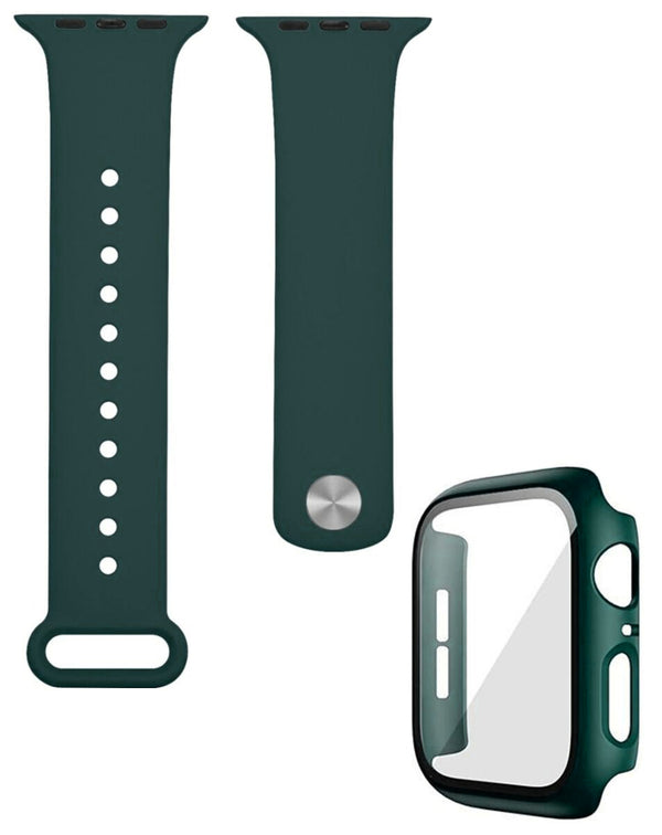 Encuentra la mejor Banda de silicona y funda bumper para iWatch 45mm en Guatemala con vidrio templado en color DARK GREEN en SlowBack.