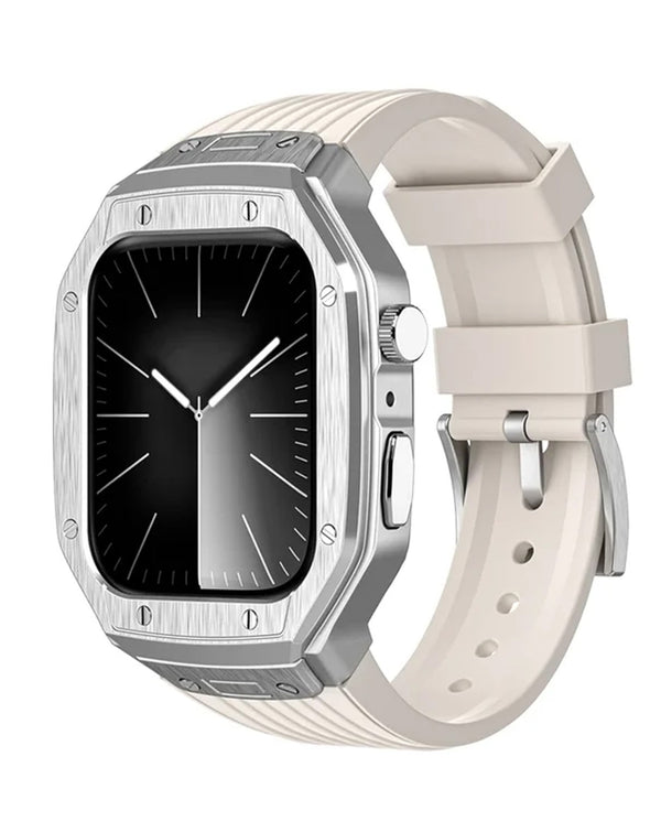 Encuentra la banda deportiva rugged con cubierta metal para Apple Watch 44mm / 45mm en Guatemala, ideal para los amantes de la tecnología y los deportes.