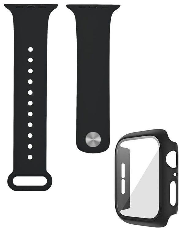 Protege tu iWatch 45mm con una banda de silicona y funda bumper en color negro con vidrio templado en Guatemala.