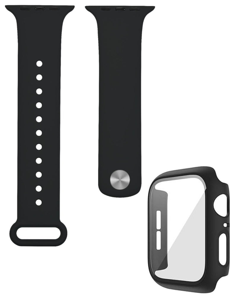 Protege tu iWatch 45mm con una banda de silicona y funda bumper en color negro con vidrio templado en Guatemala.