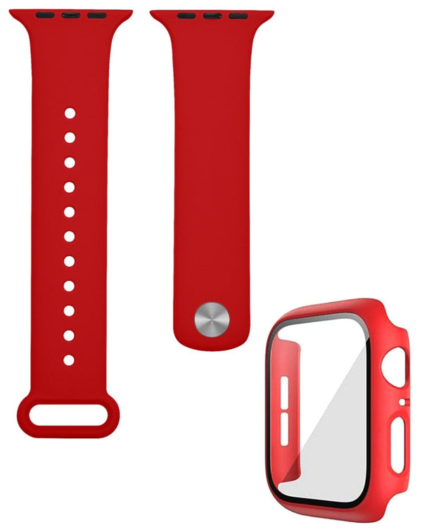 Encuentra en Guatemala funda bumper con vidrio templado para iWatch 45mm en color rojo, de silicona soft.