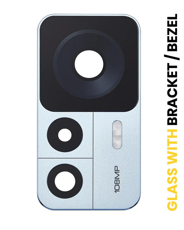 Compra en Guatemala el set de lente de cámara trasera con soporte y moldura para Xiaomi 12T en color azul.