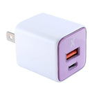 Cargador de pared GaN AmpSentrix Pro 30W rosa con puertos USB-C y USB-A.