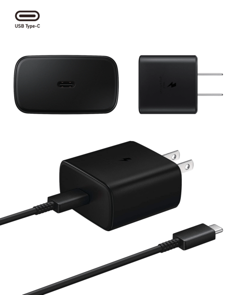 Encuentra el adaptador de pared USB-C super rapido de 45W con cable de carga en Guatemala para tu dispositivo, disponible en color negro.