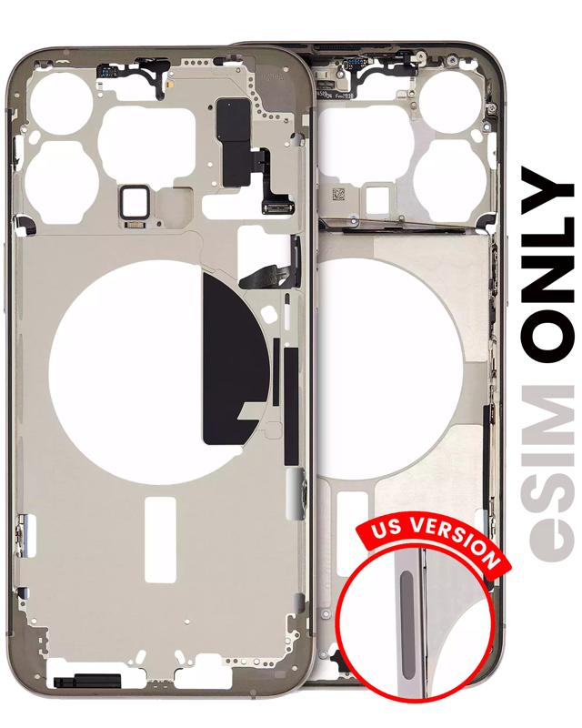 Encuentra chasis central con piezas pequeñas para reparación de iPhone 15 Pro Max en Guatemala.