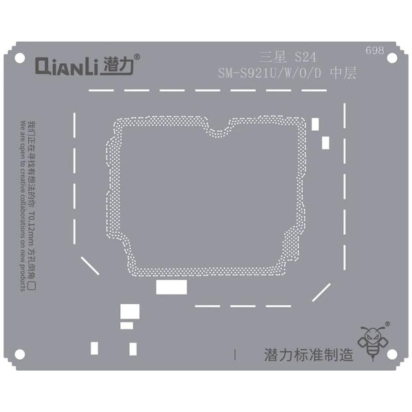 Plantilla Bumblebee (QS698) para Samsung S24 SM-S921U/W/0/D (Capa intermedia Qianli) ideal para reparaciones en Guatemala con palabras clave como mayorista, componentes Samsung y stencil Qianli.