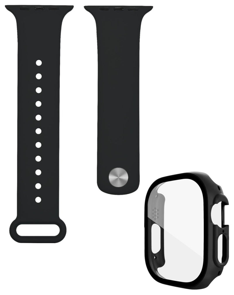 Compra en Guatemala la mejor banda de silicona suave y bumper case con cristal templado para tu iWatch 49mm en SlowBack.
