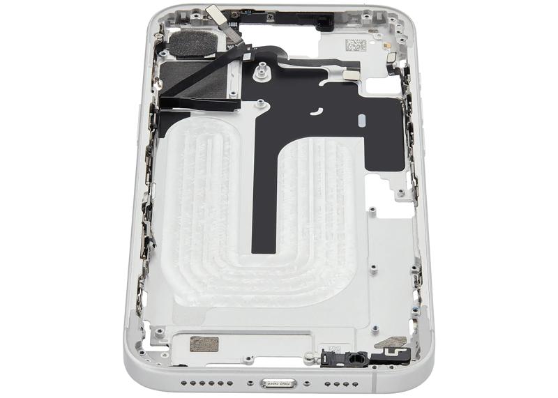 Marco medio con botones de encendido y volumen para iPhone 16 Plus en Guatemala, OEM usado de Grado A, blanco.