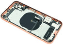 Tapa trasera de iPhone XR Coral Refurbished (A1984, A2105, A2106) con logo Apple, repuesto de carcasa.