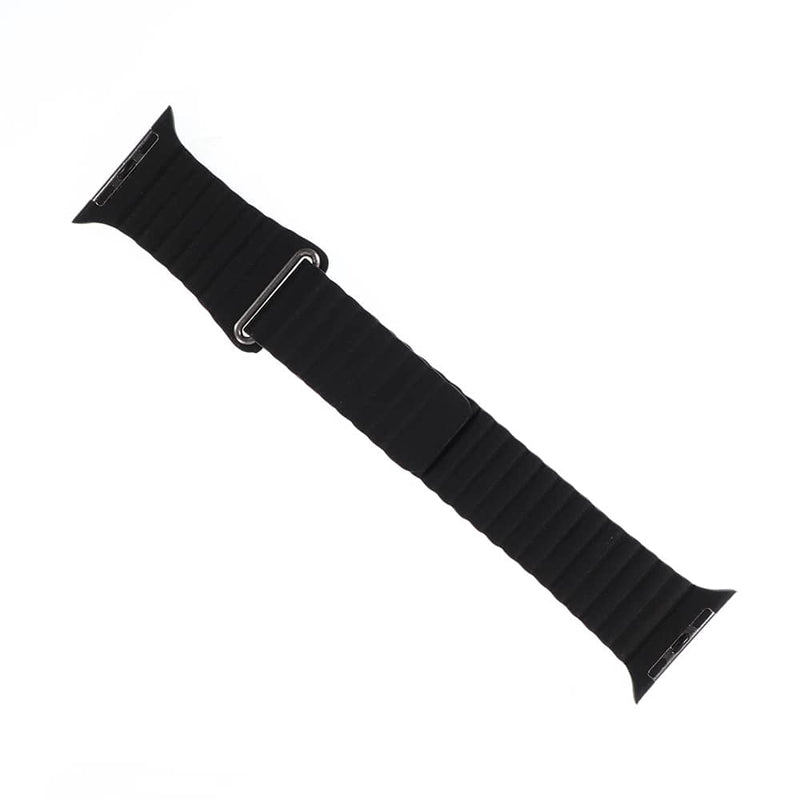 Correa de cuero iWatch con cierre magnético en negro, ideal para encontrar en Guatemala accesorios iWatch de calidad en talleres y mayoristas locales.