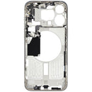 Chasis medio iPhone 15 Pro Max A2849 titanio blanco, grado B, con pequeñas piezas OEM.